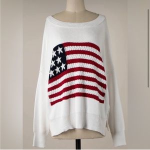 Boho Pink White American Flag Print Sweater Women’s
